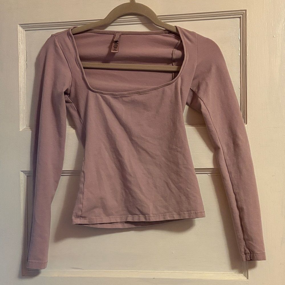 Skims Cotton Jersey Long Sleeve Scoop Neck Size Extra Small in Dusk